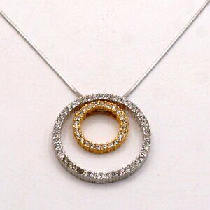 Vintage Isis Double Circle Silver & Gold Tone Pendants Silver Tone Choker 15"